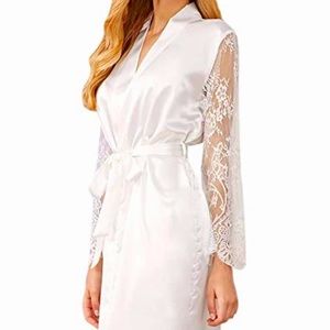 White Lace & Satin Bridal Getting Ready Robe